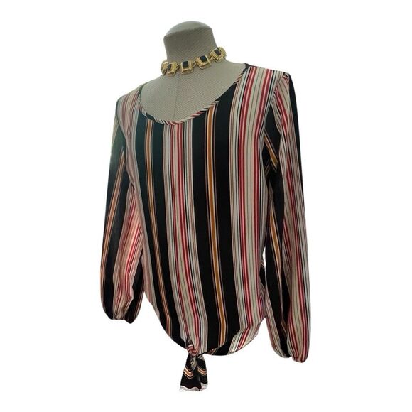 Love J Striped Tie Front Top Plus Size 2X Boat Neck Boho Comfort Casual Mature - Picture 3 of 7